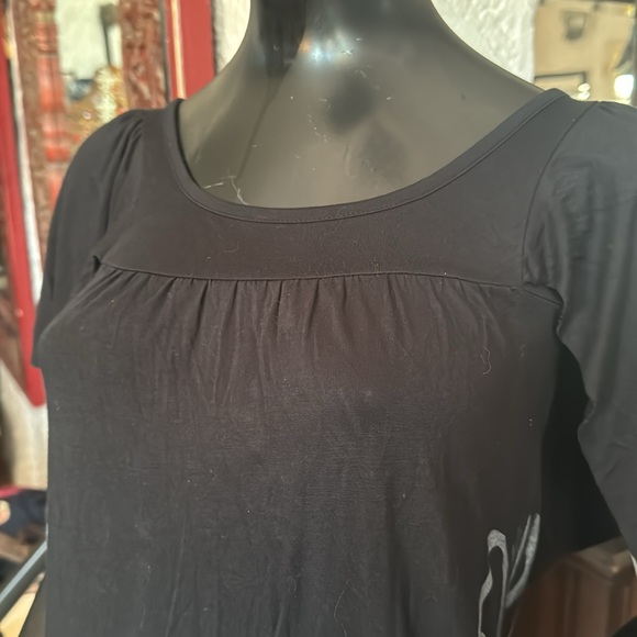 Black cotton t shirt dress with French graffiti - Picture 2 of 7